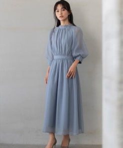 DRESS+ ドレスプラス ワンピース オーガンジー 結婚式 フォーマル パーティードレス （ブルーグレー）