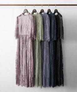 GIRL DRESS FOR NOW ガール ハイネック5分袖総レースミモレ丈結婚式パーティードレス （ライトグリーン）