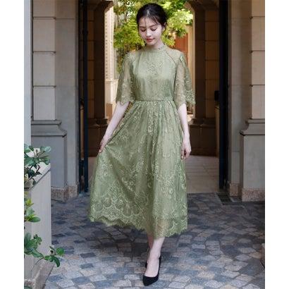 GIRL DRESS FOR NOW ガール ハイネック5分袖総レースミモレ丈結婚式パーティードレス (ライトグリーン) - 画像 (2)