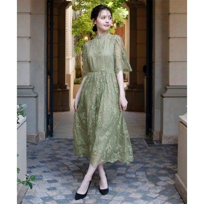 GIRL DRESS FOR NOW ガール ハイネック5分袖総レースミモレ丈結婚式パーティードレス (ライトグリーン) - 画像 (3)