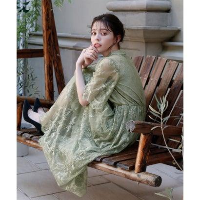 GIRL DRESS FOR NOW ガール ハイネック5分袖総レースミモレ丈結婚式パーティードレス (ライトグリーン) - 画像 (4)