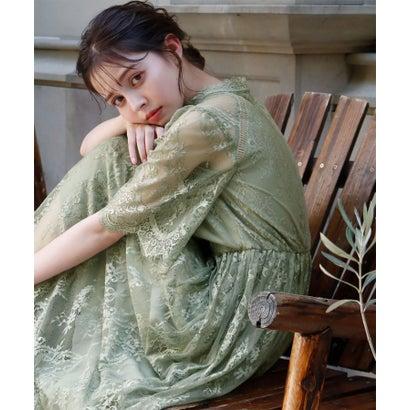 GIRL DRESS FOR NOW ガール ハイネック5分袖総レースミモレ丈結婚式パーティードレス (ライトグリーン) - 画像 (5)