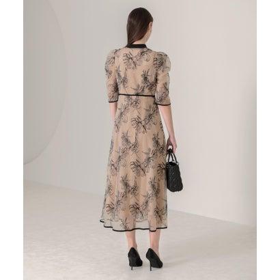 レジャ Leja 配色パピングプチハイネック花柄刺繍ラメレースロング丈ドレスワンピース美脚効果結婚式 パーティードレス 20代 30代 40代(BEI - 画像 (4)