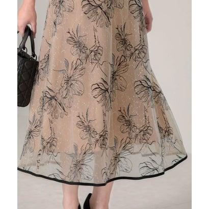 レジャ Leja 配色パピングプチハイネック花柄刺繍ラメレースロング丈ドレスワンピース美脚効果結婚式 パーティードレス 20代 30代 40代(BEI - 画像 (7)