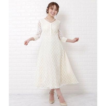 レースレディース Lace Ladies ダイヤ柄総レースロングワンピースドレス (ホワイト)