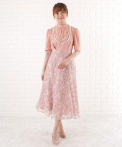 レースレディース Lace Ladies ドッキングレースワンピースドレス (ピンク)