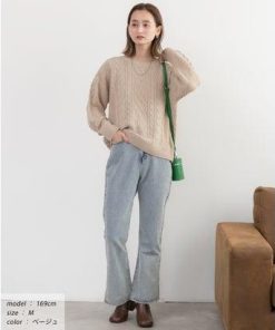 アドティエ ad thie ケーブル柄クルーネックニット (ピンク)