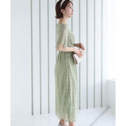 PourVous プールヴー 結婚式ワンピースドレススカラップ袖あり&ミモレ丈大きいサイズフォーマル パーティードレス 20代 30代 40代 (ミン - 画像 (2)