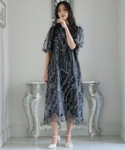 PourVous プールヴー テントラインパーティードレスお呼ばれ七分袖&ロング同窓会フォーマルオケージョンドレス結婚式 フォーマル ワンピース パー