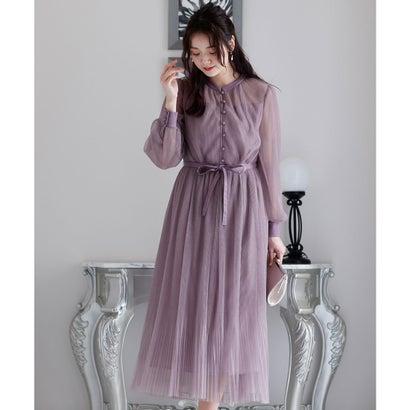 PourVous プールヴー 結婚式パーティードレスミモレ丈と袖ありクリスタルプリーツ大きいサイズフォーマル ワンピース 20代 30代 40代 (パ