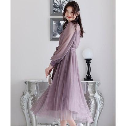 PourVous プールヴー 結婚式パーティードレスミモレ丈と袖ありクリスタルプリーツ大きいサイズフォーマル ワンピース 20代 30代 40代 (パ - 画像 (2)