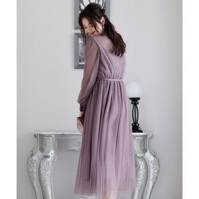 PourVous プールヴー 結婚式パーティードレスミモレ丈と袖ありクリスタルプリーツ大きいサイズフォーマル ワンピース 20代 30代 40代 (パ - 画像 (3)