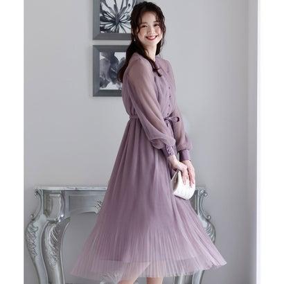 PourVous プールヴー 結婚式パーティードレスミモレ丈と袖ありクリスタルプリーツ大きいサイズフォーマル ワンピース 20代 30代 40代 (パ - 画像 (4)