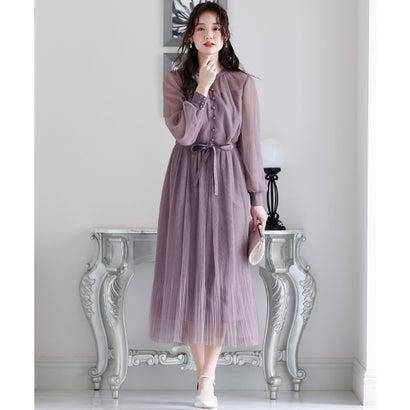 PourVous プールヴー 結婚式パーティードレスミモレ丈と袖ありクリスタルプリーツ大きいサイズフォーマル ワンピース 20代 30代 40代 (パ - 画像 (5)