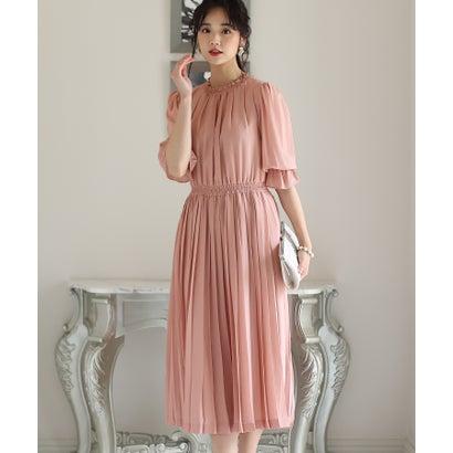 PourVous プールヴー ミモレ丈&袖ありフォーマルシフォンプリーツセレモニー結婚式パーティードレス ワンピース 20代 30代 40代 (ダステ