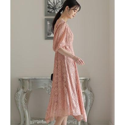 PourVous プールヴー 刺繍リボン付きパーティードレスセレモニーロング&七分袖結婚式フォーマル ワンピース 20代 30代 40代 (ピンク) - 画像 (2)