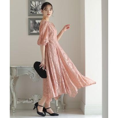 PourVous プールヴー 刺繍リボン付きパーティードレスセレモニーロング&七分袖結婚式フォーマル ワンピース 20代 30代 40代 (ピンク) - 画像 (4)