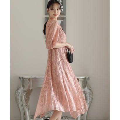 PourVous プールヴー 刺繍リボン付きパーティードレスセレモニーロング&七分袖結婚式フォーマル ワンピース 20代 30代 40代 (ピンク) - 画像 (7)