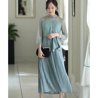 PourVous プールヴー ミモレ丈&七分袖フォーマルビスチェセレモニー結婚式パーティードレス ワンピース 20代 30代 40代 (グレイッシュブ