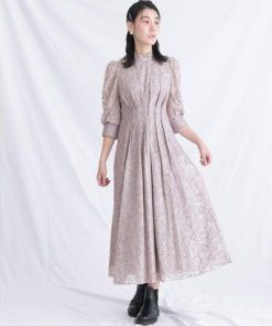 PourVous プールヴー ミモレ丈&七分袖フォーマルハイネックお呼ばれ結婚式パーティードレス ワンピース 20代 30代 40代 （グレー）