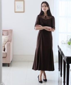 PourVous プールヴー ミモレ丈&袖ありフォーマルオーガンジーセレモニー結婚式パーティードレス フォーマル ワンピース パーティードレス 20代