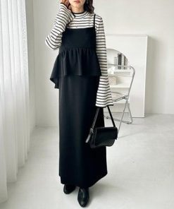 GeeRA ジーラ 細見えペプラムキャミワンピース（ブラック）