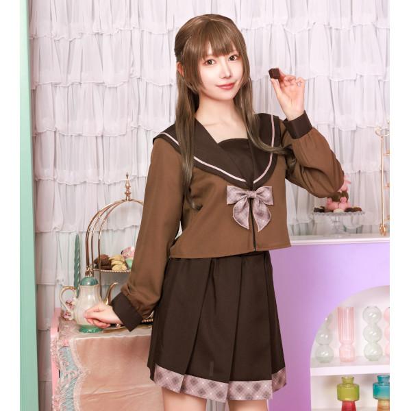 チョコレートセーラー セーラー服 制服 コスプレ 衣装 バレンタイン ハロウィン 仮装 ミニスカート ブラウン 大人用 - 画像 (7)