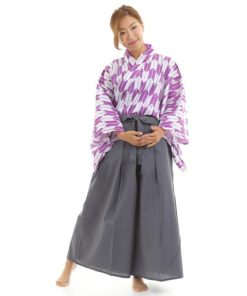 矢がすり上衣（紫）+カラー袴セット 矢絣 やがすり 着物 ハロウィン 仮装 コスチューム 衣装 男女兼用