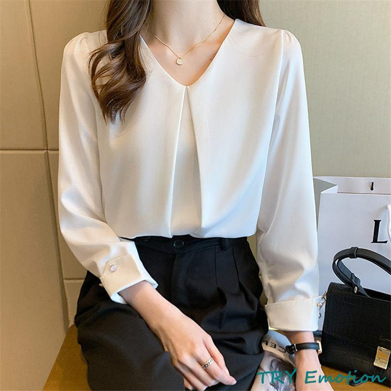ブラウス レディース 長袖 春秋 Vネック 長袖シャツ トップス 体型カバー OL 通勤 シフォン シンプル おしゃれ ビジネス デート フォーマル - 画像 (6)