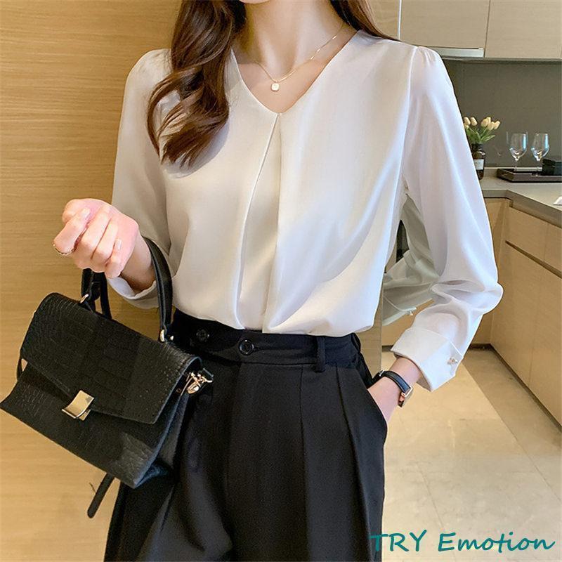 ブラウス レディース 長袖 春秋 Vネック 長袖シャツ トップス 体型カバー OL 通勤 シフォン シンプル おしゃれ ビジネス デート フォーマル - 画像 (7)