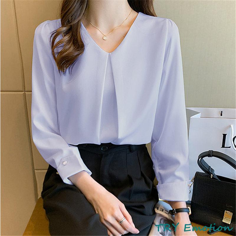 ブラウス レディース 長袖 春秋 Vネック 長袖シャツ トップス 体型カバー OL 通勤 シフォン シンプル おしゃれ ビジネス デート フォーマル - 画像 (8)