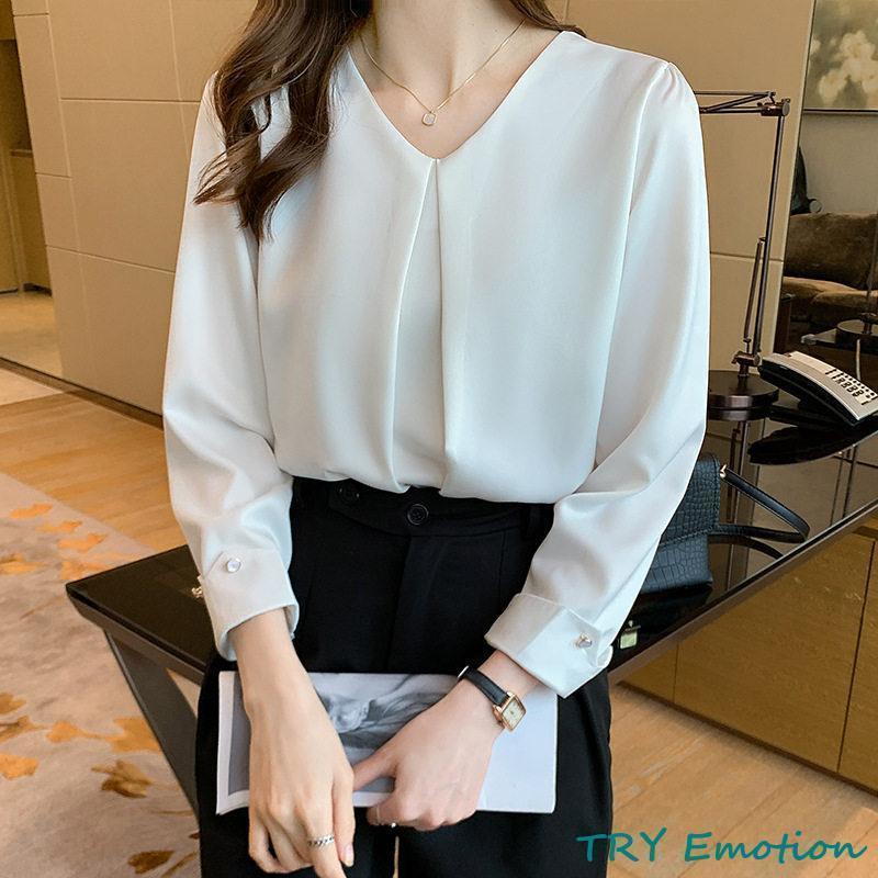 ブラウス レディース 長袖 春秋 Vネック 長袖シャツ トップス 体型カバー OL 通勤 シフォン シンプル おしゃれ ビジネス デート フォーマル - 画像 (9)