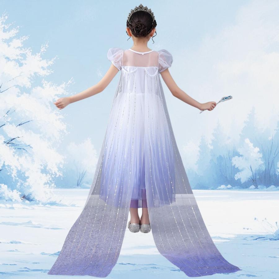 白 エルサ ドレス キッズ アナと雪の女王 子供 用 半袖 ハロウィン 衣装 コスチューム コスプレ プリンセス 女の子 誕生日 プレゼント 100 110 120 130 140 cm - 画像 (3)