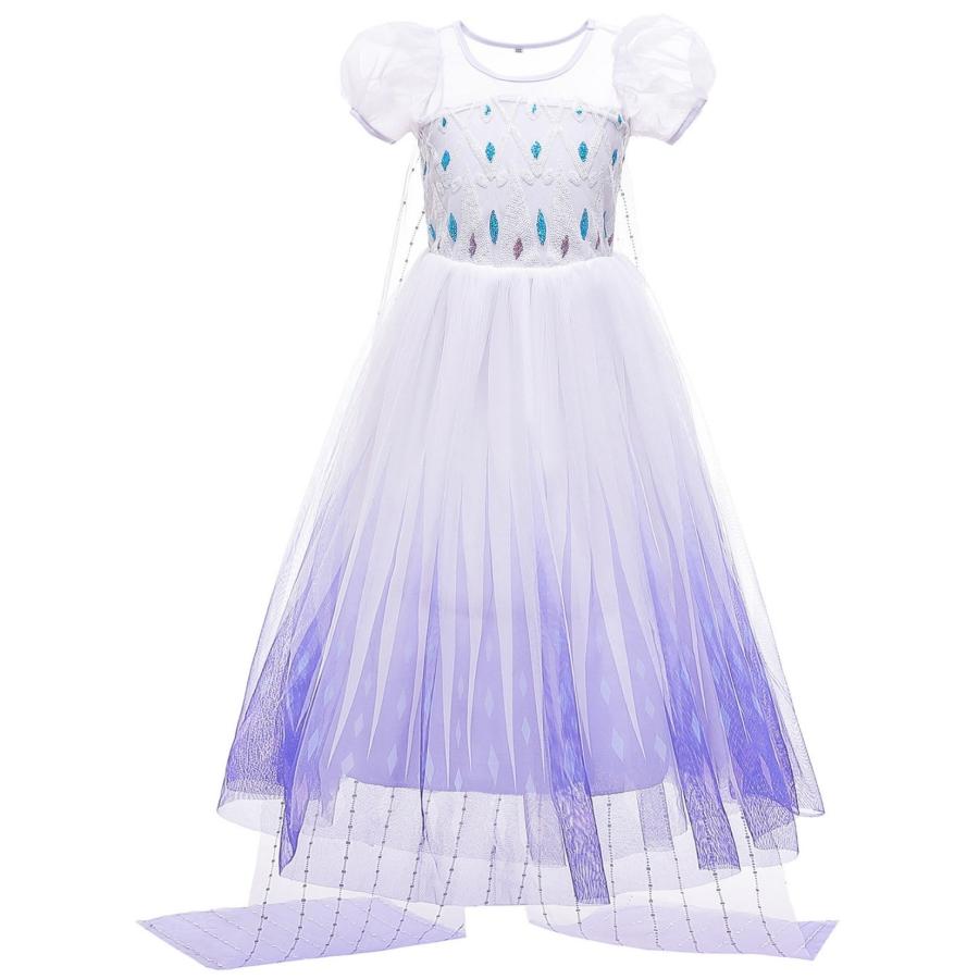 白 エルサ ドレス キッズ アナと雪の女王 子供 用 半袖 ハロウィン 衣装 コスチューム コスプレ プリンセス 女の子 誕生日 プレゼント 100 110 120 130 140 cm - 画像 (4)