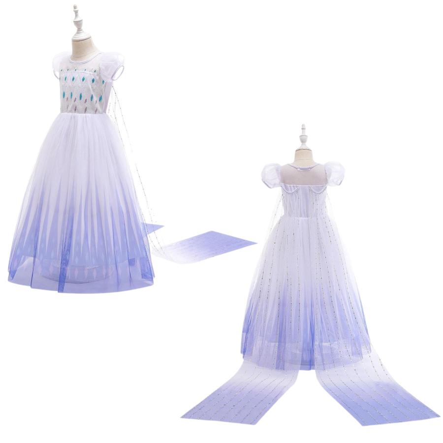白 エルサ ドレス キッズ アナと雪の女王 子供 用 半袖 ハロウィン 衣装 コスチューム コスプレ プリンセス 女の子 誕生日 プレゼント 100 110 120 130 140 cm - 画像 (5)
