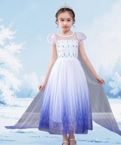 白 エルサ ドレス キッズ 手袋付 アナと雪の女王 子供 半袖 ハロウィン 衣装 コスチューム コスプレ プリンセス 女の子 誕生日 プレゼント 100 110 120 130 cm