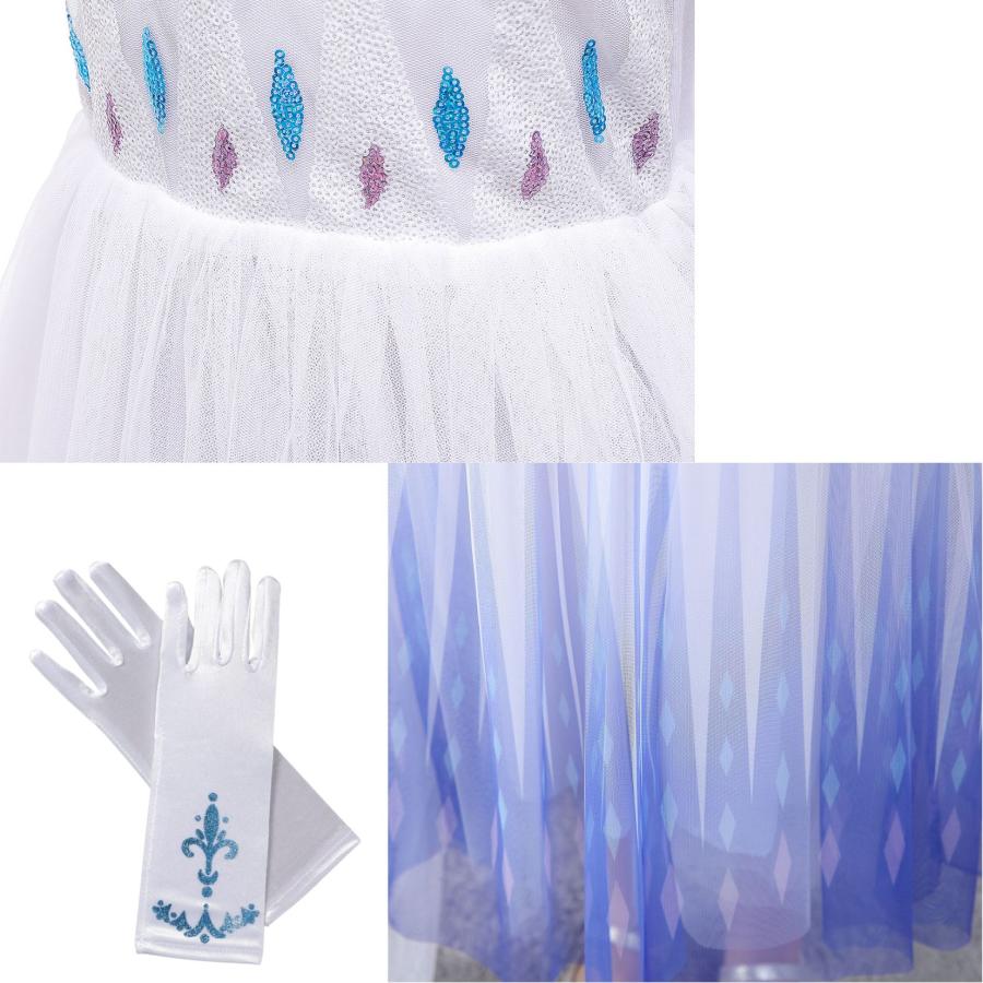 白 エルサ ドレス キッズ 手袋付 アナと雪の女王 子供 半袖 ハロウィン 衣装 コスチューム コスプレ プリンセス 女の子 誕生日 プレゼント 100 110 120 130 cm - 画像 (7)