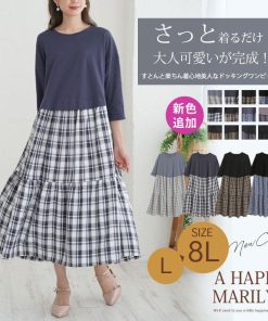 A HAPPY MARILYN 大きいサイズ レディース ワンピース 新色追加 すとんと楽ちん美人 綿100% トップス × ティアード の着心地美人な ドッキングワンピース オリジナル