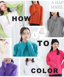 A HAPPY MARILYN 大きいサイズ レディース トップス もち心地 モックネック インナー フィンガーホール付き カットソー オリジナル プルオーバー LL 3L 4L 5L 6L 冬