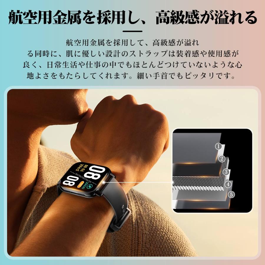 WAPIK スマートウォッチ レディースメンズ 日本製 センサー Bluetooth5.4通話機能 女性生理管理 iPhone対応 アンドロイド対応 多機能 SMS/Line通知 防水 - 画像 (6)