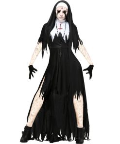 ゾンビ ハロウィン シスター 修道女 コスプレ 4点セット 仮装 レディース 大人用 怖い 衣装 衣裳 コスチューム 修道院 修道士