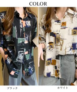 miniministore ブラウス レディース 長袖 韓国風 柄シャツ【ゆうパケット可】