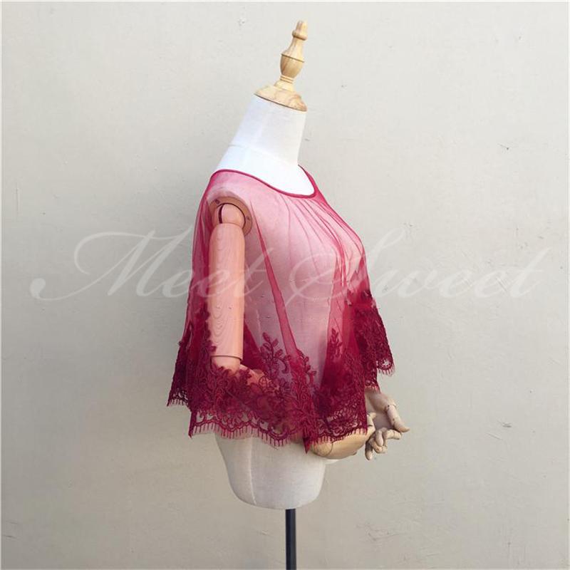 ドレスアレンジ ウェディングボレロ ウエディングボレロ ショール ケープ レース 花嫁 結婚式 二次会 披露宴 お色直し 前撮り 赤 ワインレッド - 画像 (3)