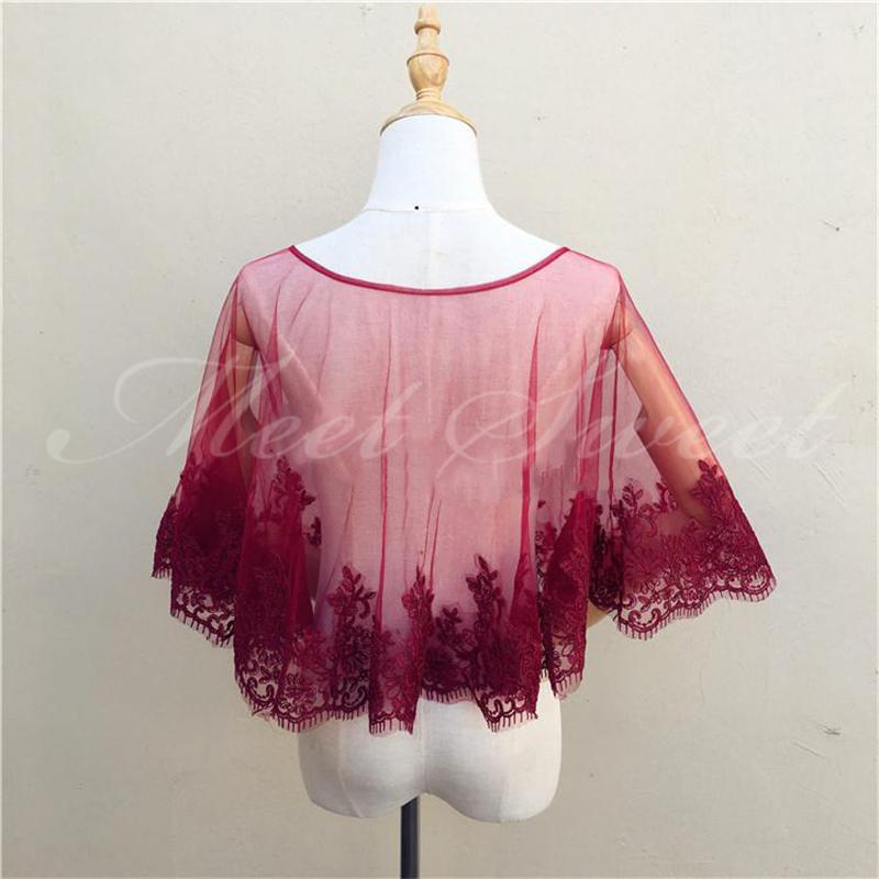 ドレスアレンジ ウェディングボレロ ウエディングボレロ ショール ケープ レース 花嫁 結婚式 二次会 披露宴 お色直し 前撮り 赤 ワインレッド - 画像 (4)