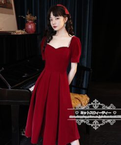 カラードレス 半袖 長袖 ミモレ/ロングドレス カクテルドレス パーティードレス 発表会 演奏会 ファスナー フォマール お呼ばれ 成人式 卒業式 可愛い