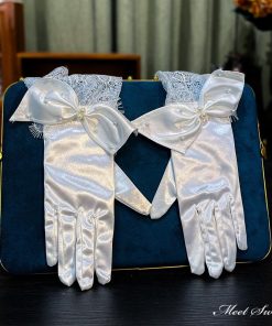 ウェディンググローブ ウエディンググローブ ミディアムグローブ リボン サテン レース ウェディング 手袋 ブライダル 結婚式 花嫁 二次会 披露宴 前撮り