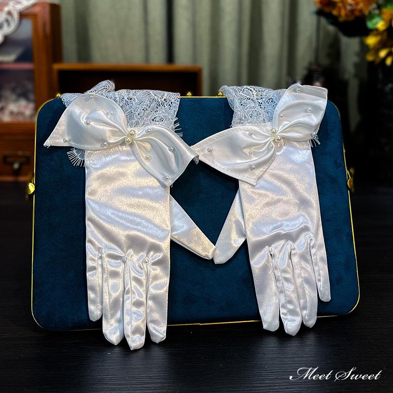 ウェディンググローブ ウエディンググローブ ミディアムグローブ リボン サテン レース ウェディング 手袋 ブライダル 結婚式 花嫁 二次会 披露宴 前撮り