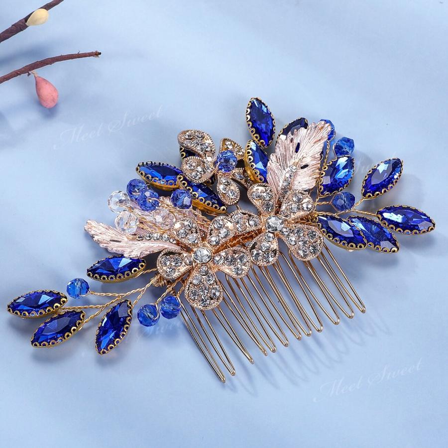 ヘッドドレス コーム ヘアコーム ヘアアクセサリー 二次会 発表会 結婚式 花嫁 和装 着物 卒業式 パーティー ウェディング ブライダル シルバー ゴールド ブルー - 画像 (2)