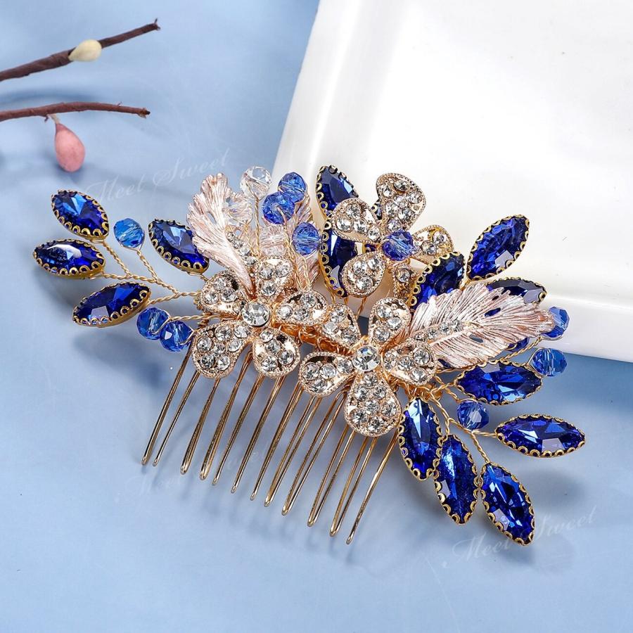 ヘッドドレス コーム ヘアコーム ヘアアクセサリー 二次会 発表会 結婚式 花嫁 和装 着物 卒業式 パーティー ウェディング ブライダル シルバー ゴールド ブルー - 画像 (3)