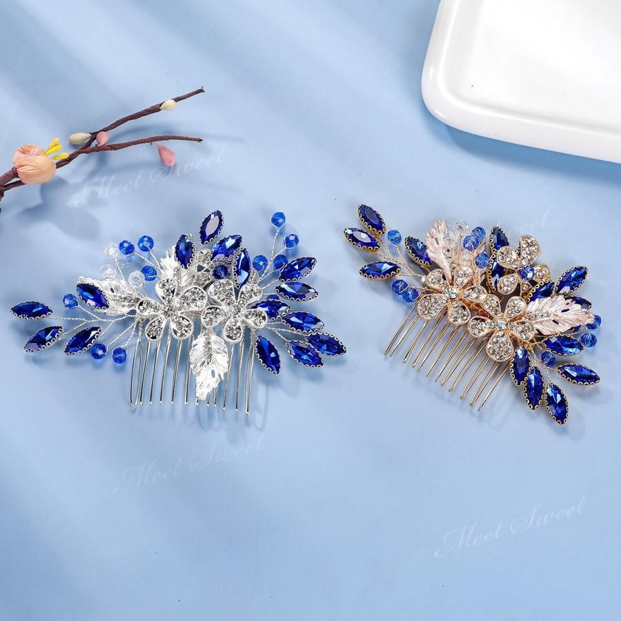 ヘッドドレス コーム ヘアコーム ヘアアクセサリー 二次会 発表会 結婚式 花嫁 和装 着物 卒業式 パーティー ウェディング ブライダル シルバー ゴールド ブルー - 画像 (4)